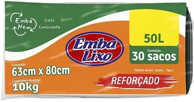 Saco de Lixo Reforçado 50L — 30 un